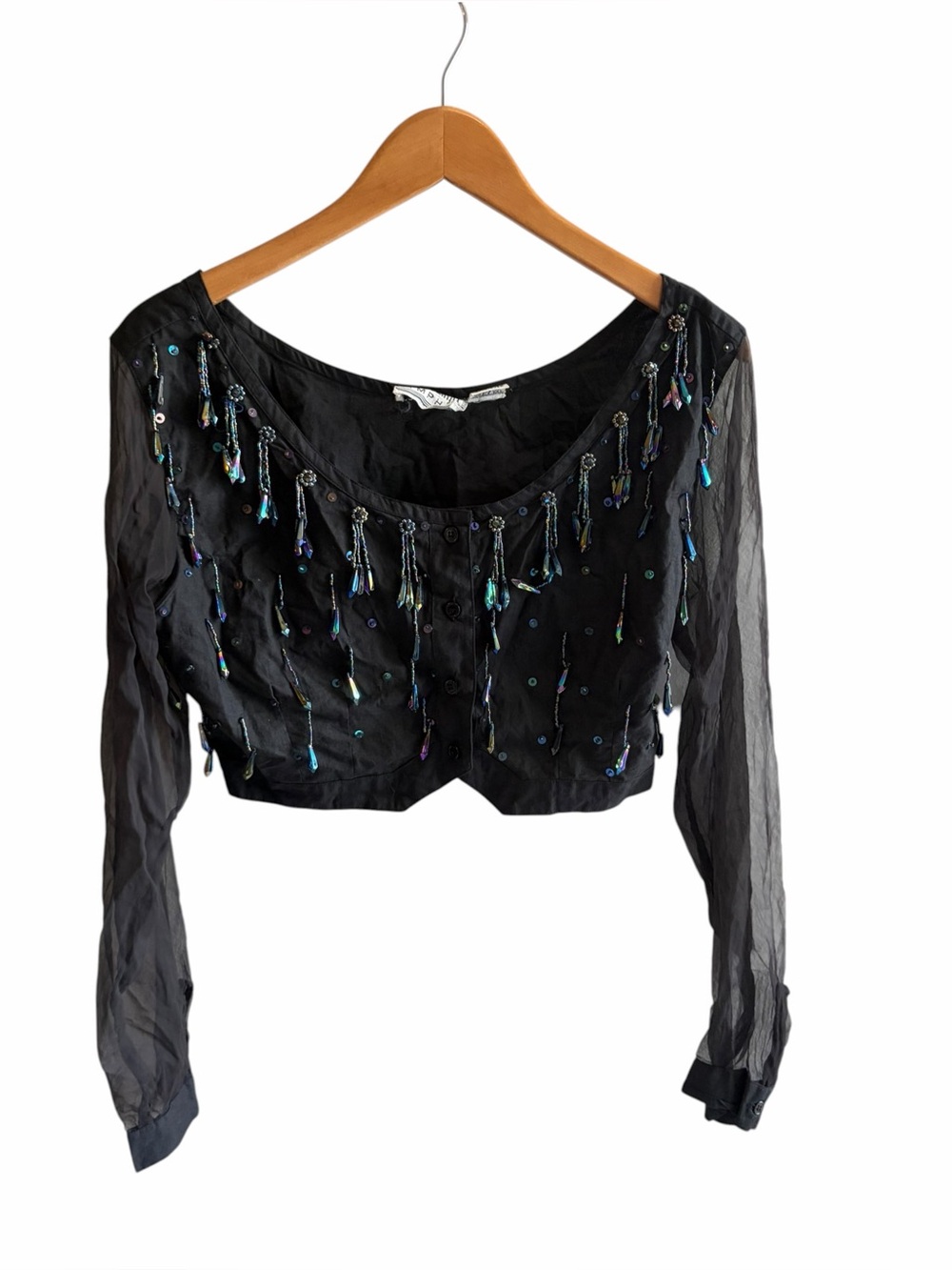 Speed Limit MPH Whimsigoth Witchycore Button Black Beaded Crop Top Fairycore